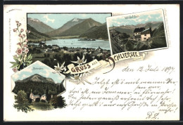 Lithographie Schliersee, Wendelstein, Birkenstein Und Ortspanorama  - Schliersee