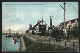 AK Duisburg-Ruhrort, Schifferbörse Mit Kaiser-Wilhelm-Denkmal U. Dampfschiffen  - Duisburg