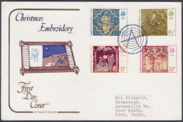 GB Great Britain 1976 Private FDC Christmas Embroidery, Cloth, Handicraft, Art, Nativity, Christianity, First Day Cover - Brieven En Documenten