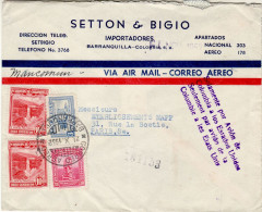 COLOMBIA 1952 AIRMAIL  LETTER SENT FROM BARRANQUILLA TO PARIS - Colombie