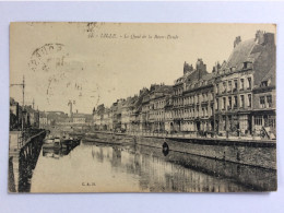 LILLE (59) : Le Quai De La Basse-Deule - C.A.R. - 1923 - Timbre Décollé - (péniche) - Péniches