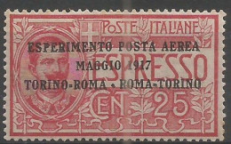 Italy Kingdom Regno 1917 Esperimento Posta Aerea Airmail #1 MVLH *TL LEGGERISSIMA 100% Centratura Perfetta - Mint/hinged