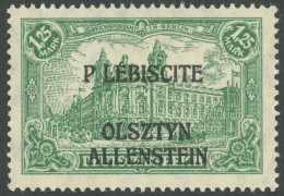 ALLENSTEIN 11aI **, 1920, 1.25 M. Dkl`grün, Mit Aufdruckfehler P Und L In PLEBISCITE Auseinanderstehend (Feld 20), Postf - Andere & Zonder Classificatie