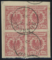 DP CHINA V 47b  Paar BrfStk, 1896, 10 Pf. Rosarot, 2 Senkrechte Paare Als Viererblock Geklebt Auf Leinenbriefstück, Klei - Chine (bureaux)