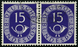 BUNDESREPUBLIK 129 Paar O, 1951, 15 Pf. Posthorn Im Waagerechten Paar, Pracht, Mi. 180.- - Oblitérés