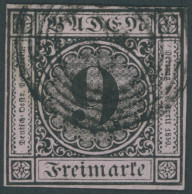 BADEN 4a O, 1851, 9 Kr. Schwarz Auf Altrosa, Voll-breitrandig, Pracht, Gepr. Grobe, Mi. (200.-) - Oblitérés