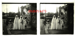 Portrait De 2 Communiantes à Identifier - Plaque De Verre En Stéréo - Taille 58 X 128 Mlls - Glass Slides