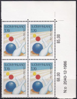 FINNLAND 1987 Mi-Nr. 1015 ** MNH Eckrand-Viererblock - Neufs