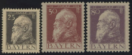 BAYERN 80,83,85I *, 1911, 25, 50 Und 80 Pf. Luitpold, Type I, Falzrest, 3 Prachtwerte, Mi. 103.- - Neufs