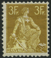 SCHWEIZ BUNDESPOST 110 *, 1908, 3 Fr. Schwärzlichgraugelb/mattgelb, Falzreste, Feinst, Mi. 320.- - Unused Stamps