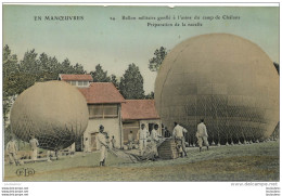 BALLON MILITAIRE GONFLE A L'USINE DU CAMP DE CHALONS PREPARATION DE LA NACELLE - Airships