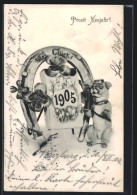 AK Jahreszahl 1905, Hund Mit Weinflasche, Hufeisen  - Other & Unclassified