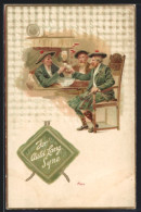 Lithographie For Auld Lang Syne, Herrenrunde Im Pub, Schottenröcke  - Ohne Zuordnung