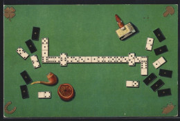 Präge-AK Domino-Spiel Mit Streihhölzern, Zigarre, Pfeife Und Glücksbringern  - Other & Unclassified
