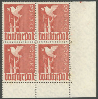 ALLIIERTE BES. 961II **, 1947, 3 M. Bräunlichrot Im Unteren Rechten Eckrandviererblock, Feld 50 Mit Abart Strich Am Bild - Otros & Sin Clasificación