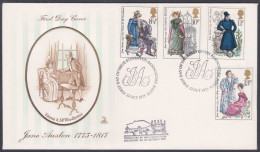 GB Great Britain 1975 Private Carried FDC Jane Austen, Writer, Literature, Mail Coach, Horse, Horses, First Day Cover - Brieven En Documenten