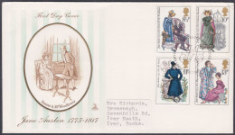 GB Great Britain 1975 Private FDC Jane Austen, Writer, Literature, Mail Coach, Horse, Horses, Author, First Day Cover - Lettres & Documents