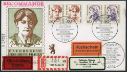 BERLIN 824 Ñ,828 Ñ BRIEF, 1988, 60 Pf. Erxleben Und 350 Pf. Dransfeld In Waagerechten Paaren Auf FDC Mit Rückschein Nach - Covers & Documents