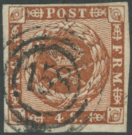 SCHLESWIG-HOLSTEIN DK 7a O, 158 (LENSAHN) Auf 4 S. Orangebraun Liniert, Pracht, Fotoattest C.A. Møller - Schleswig-Holstein