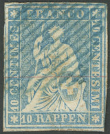 SCHWEIZ BUNDESPOST 14IIBzo O, 1856, 10 Rp. Preussischblau, Seidenpapier, Berner Druck III, (Zst. 23Eb),  Klischeefehler, - Autres & Non Classés