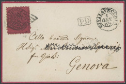 KIRCHENSTAAT 23b BRIEF, 1869, 20 C. Schwarz Auf Braunrosa Auf Kleinem Dekorativen Brief Von CIVITAVECCHIA Nach Genua, Pr - Papal States