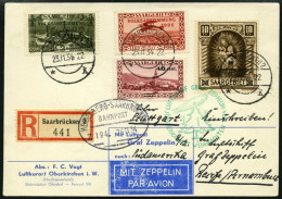 ZULEITUNGSPOST 286A BRIEF, Saargebiet: 1934, Weihnachtsfahrt, Auflieferung Fr`hafen, Einschreibkarte Mit Guter Frankatur - Zeppelins