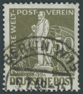 BERLIN 38I O, 1949, 50 Pf. Stephan Mit Abart Sockellinien Rechts Gebrochen, Zahnfehler, Feinst, Mi. -.- - Used Stamps