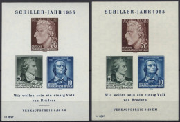 DDR Bl. 12IV/XI,II **, 1955, Block Schiller Mit Abart Vorgezogener Fußstrich Bei J, Beide Wz., 2 Prachtblocks - Other & Unclassified