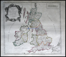 Großbritannien Und Irland, Britannicae Insulae, Grenzkolorierter Ku- St. Von Robert Du Vaugondy Aus Atlas Universel, 178 - Autres & Non Classés