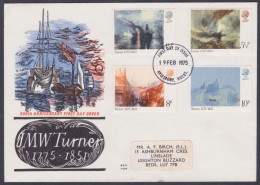 GB Great Britain 1975 Private FDC William Turner, Painter, Art, Artist, Painting, Ship, Ships, First Day Cover - Brieven En Documenten