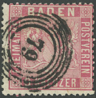 BADEN 12 O, 1861, 9 Kr. Karmin, Normale Zähnung, Pracht, Gepr. Flemming, Mi. 220.- - Used