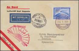 Deutsches Reich 457 Luftschiff Graf Zeppelin 2 RM, Polarfahrt Bordpost Juli 1931 - Covers & Documents