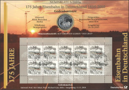 2833 175 Jahre Eisenbahn In Deutschland: Dampflok ADLER - Numisblatt 5/2010 - Enveloppes Numismatiques