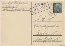 Landpost Warnin über GRAMENZ 28.11.35 Auf Postkarte Nach Berlin - Covers & Documents