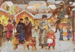 H2957 - Weihnachten Weihnachtsmarkt - Hund Kinder Silberkarte - F.J. Warren - Sonstige & Ohne Zuordnung