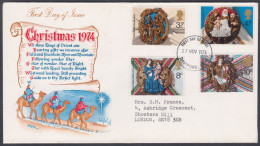 GB Great Britain 1974 Private FDC Christmas, Camel, Nativity, Christianity, Christian, First Day Cover - Lettres & Documents
