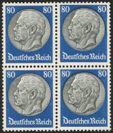 Dt. Reich 494  VB **, 1933, 80 Pf. Hindenburg, Wz. 2, Im Viererblock, Postfrisch, Pracht, Mi. 120.- - Other & Unclassified