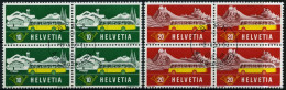 SCHWEIZ BUNDESPOST 586/7  VB O, 1953, Alpenpost In Viererblocks Mit Zentrisch Gestempelten Ersttagsstempeln, Pracht - Oblitérés