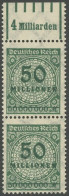 Dt. Reich 321AWb OR **, 1923, 50 Mio. M. Blaugrün, Gezähnt, Walzendruck, Oberrandstück 1`5`1, Postfrisch, Pracht, Mi. (7 - Other & Unclassified