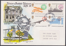 GB Great Britain 1974 Private FDC UPU, Universal Postal Union, Birplane, Airplane, Aeroplane, Steam Ship First Day Cover - Covers & Documents