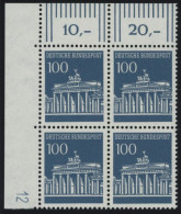 BUNDESREPUBLIK 510vDZ  VB **, 1966, 100 Pf. Brandenburger Tor, Oberer Linker Eckrandviererblock Mit Druckereizeichen 12, - Neufs