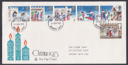 GB Great Britain 1973 Private FDC Christmas, Christian, Christianity, Nativity, Snow, Story, First Day Cover - Brieven En Documenten