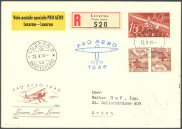 LUFTPOST SF 46.12e BRIEF, 23.5.1946, LOCARNO-LUZERN, Einschreibbrief, Pracht - Premiers Vols