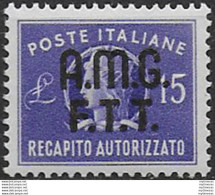 1949 Trieste A Recapito Autorizzato Lire 15 MNH Sassone N. 3 - Non Classificati