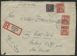 MECKLENBURG-VORPOMMERN 18a BRIEF, 1945, 12 Pf. Dkl`rosarot, 3x Mit 6 Pf. Zusatzfrankatur (Mi.Nr. 9c) Auf Einschreibbrief - Autres & Non Classés