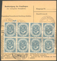 BUNDESREPUBLIK 134 BRIEF, 1954, 50 Pf. Posthorn Im Achterblock Rückseitig Auf Paketkarte Mit Zusatzfrankatur Aus INKOFEN - Other & Unclassified