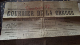 COURRIER DE LA CREUSE, Journal, 8 Sept 1878, Guéret - 1850 - 1899