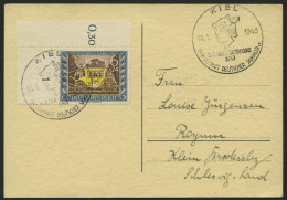 Dt. Reich 828 BRIEF, 1943, 6 Pf. Tag Der Briefmarke, Linke Obere Bogenecke Mit Ersttags-Sonderstempel KIEL Auf Bedarfsbr - Lettres & Documents
