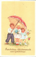 H3027 - TOP Glückwunschkarte Geburtstag - Mädchen Blumen Regenschirm Schirm - Birthday