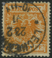 Dt. Reich 49aa O, 1890, 25 Pf. Goldgelb, Kleine Bugspur Sonst Pracht, Gepr. Wiegand, Mi. 450.- - Used Stamps